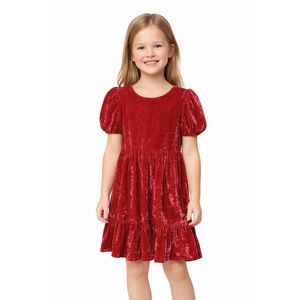 Crewcuts Dress Girls Sz 10 Red Velvet Puff Sleeve Holiday Tiered Belted Classic